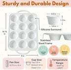 2-Pack Silicone Muffin Pan Set – Regular 12-Cup & Mini 24-Cup Nonstick Cupcake Pans – Metal-Reinforced Handles, BPA-Free, Non-Toxic, Dishwasher Safe, Cream Color Bakeware