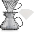 Bincoo Pour Over Coffee Maker Set,650ML Borosilicate Glass Carafe with Coffee Driper&50pcs Paper Filter,Glass Coffee Maker for Home Café Restaurant(Gray)