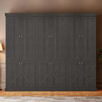 70.8" Tall Bookshelf with Doors, Farmhouse Modular Bookcase with 4-Tier Adjustable Shelves, Large Storage Cabinet for Home Office, Living Room, Black