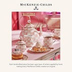 MACKENZIE-CHILDS Enamel Salad Serving Set, Enamel Bowl and Wooden Salad Servers, Decorative Kitchen Set, Pink-and-White Rosy Check
