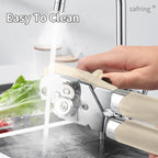Can Opener Manual, Handheld Strong Heavy Duty Stainless Steel Can Opener, Comfortable Handle, Sharp Blade Smooth Edge, Can Openers with Multifunctional Bottle Opener, Beige