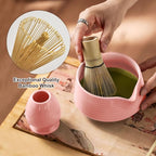 Matcha Whisk Set, 8Pcs Pink Matcha Kit Tea Set with Ceramic Bowl and Whisk Holder, Bamboo Scoop, Sifter, Perfect for Matcha Starter, Cute Matcha Powder Kit, Top Gifts for Women, Friends, Birthday