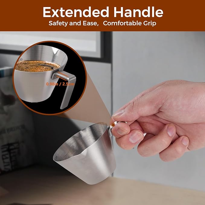 2 Pcs Stainless Steel Espresso Cups with Handle, Double Spout Metal Measuring Cup with Dual Scale, Espresso Shot Cup with V-Shaped Mouth, 3.4oz/100ml (Black)