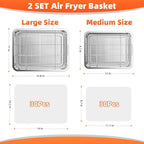 Air Fryer Basket for Oven, 2 Set Oven Air Fryer Basket and Tray with 60 PCS Parchment Papers, DEGOVIN Crisper Tray Non-stick Stainless Steel Air Fry Pans for Convection Oven(15.8" × 11" & 13" × 9.7")