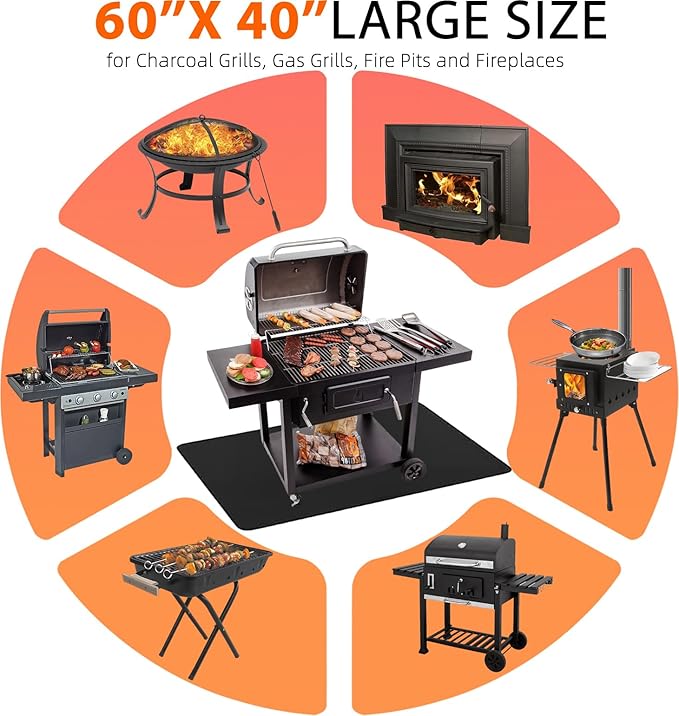 60x40 inch Under Grill Mat for Outdoor BBQ, Extra Large Fireproof Deck Protector Pad, Waterproof Oil-Proof Patio Lawn Mat for Grill, Fireplace & Fire Pit