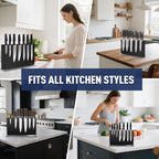Magnetic Knife Block Without Knives—Black Stainless Steel Double-Sided Magnetic Knife Holder Stand with Strong Magnets, Knife Storage Organizer for Kitchen Counter top, 16 inch