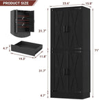 Unikito Kitchen Pantry Cabinet with Farmhouse Barn Doors and Storage Drawer, 4 Adjustable Shelves, Freestanding Tall 71" Cupboard for Kitchen, Dining Room, Living Room, Utility Room, Black
