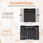 Lifewit Silverware Drawer Organizer, Expandable from 11 to 18 inches, Utensil Tray for Kitchen, BPA Free Flatware Cutlery Holder, Adjustable Plastic Storage for Spoons Forks Knives, Large, Black