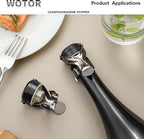 WOTOR Champagne&Wine Bottle Stoppers Stainless Steel with Food Grade Silicone, Leak Proof Keep Fresh Reusable Saver, Cork Suitable for Wine, Champagne, Cava, Prosecco and Sparkling (4 Pack Black）