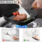 Stainless Steel Spatulas Set, 13.3 inch Metal Spatula, Full Tang Solid and Slotted Turner for Cooking Cast Iron Skillet, Heat Resistant Silicone Handle (Solid 4.6"x3.7")