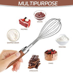 Stainless Steel Wire Whisk, Wooden Handle Kitchen Multi Function Non Stick Balloon Whisk Egg Beater for Blending Whisking, Beating, Frothing & Stirring Batters (10"L x 1.8"W)