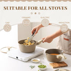 PRICUSIS Nonstick Saucepan with Lid, 2 Quart Sauce Pan, Healthy Sauce Pot with Pour Spouts for Multipurpose Use, PTFE, PFOA Free, Induction Compatible, Apricot