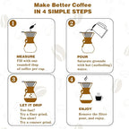 Pour Over Coffee Maker with Reusable Stainless Steel Drip Filter, Lead-Free Borosilicate Glass Coffee Carafe with Modern Wooden Collar for 1-2Cup, Circular Clear (400ml/13.5oz)