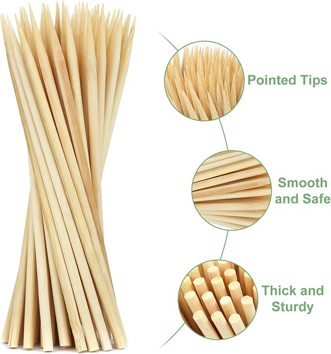 Bamboo Candy Apple Skewer Sticks Semi Pointed, 5mm 5.5inch Cotton Rock Candy Caramel Lollipop Sticks, Natural Wooden BBQ Barbecue Skewer for Corn Dog 50 PCS