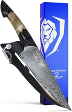 Dalstrong Chef Knife Professional- 8”-Scorpion Series - Venom Edition - Japanese Steel Chef Knife - Spiral Sandstorm Blade Pattern - Black Honeycomb Resin Handle - w/Chef Knife Leather Sheath