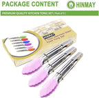 7-Inch Serving Tongs with Silicone Tips Clam Shell Mini Tongs, Set of 3 (Pink)