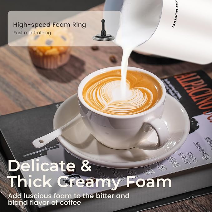 MAISON HUIS Milk Frother, 6-IN-1 Electric Milk Steamer, 20oz/591ml Hot & Cold Foam Maker for Latte & Cappuccino, 550W Fast Heating Stainless Steel Milk Steamer, Hot Chocolate Maker