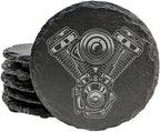 Rev Up Your Ride: V-Twin Engine Coasters for Bikers - Round Slate - Set of 5