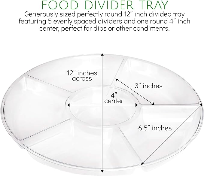 Plasticpro 6 Sectional Round Plastic Serving Tray/Platters Clear Pack of 8