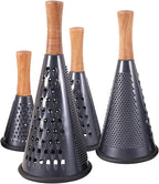 Cone Cheese Grater with Handle Stainless Steel Grater Triple Function Wood Handle Shredder Non-Slip Rubber Bottom Hand Held Multifunction Vegetables Grater Black 4-Size (Size S: 7.7" X 3.5" Black)