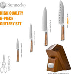 Sunnecko Knife Set for Kitchen - Block Knife Set of 6pcs with High Carbon Stainless Steel 1.4116 Chef Knife Set - Kitchen Knives with Olive Wood Handle and Acacia Wooden Knife Block