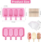 Ouddy Life Popsicle Molds Set of 2, Ice Pop Molds Silicone 4 Cavities Ice Cream Mold Oval Cake Pop Mold with 50 Wooden Sticks for DIY Popsicle (Pink)