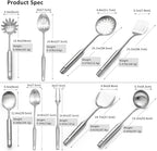 304 18/10 Stainless Steel Kitchen Utensils Set 9 Pcs Long Cooking Utensil, Spatula, Soup spoon, Leaking shovel, Ladle, Tunner, Pasta Server, Meat Fork Kitchen Tools Set (9 Pieces Set)