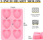 3 Inch Heart Shaped Silicone Molds for Chocolate, Candy, Gummy, Soap (Set of 2, Pink)