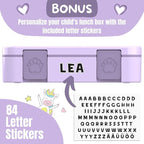 BEARFOOT Kids Lunch Box with Compartments – Compact & Lightweight | Leak-Proof, BPA-Free, Dishwasher & Microwave Safe | Hand-Drawn Design for Preschool, School, Travel (Purple, 4 Cups)