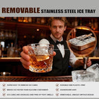 Stainless Steel Ice Cube Trays with Lever - 6 Large Cube Mold for Whiskey & Cocktails, Professional Heavy Duty Metal Freezer Tray, Non-Toxic & Easy Release for Kitchen & Bar Use