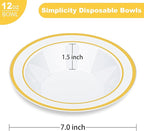 BESTVIP 100 Pack Plastic Bowls with Gold Rim, 12 oz Disposable Soup Bowls, Heavy-duty Dessert Salad Bowl for Party, Wedding, Christmas, Thanksgiving, Dinner, Catering