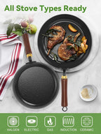 Carbon Steel Skillet, 11-Inch Nonstick Frying Pan, Stay-Cool Wooden Handle, Non Toxic, PTFE & PFOA Free Oven-Safe, Season-Free Enameled Carbon Steel Pan