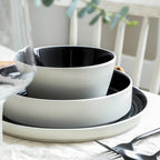 Stone Lain Elica 24-Piece Modern Dinnerware Set Stoneware, Plates and Bowl Sets for 8, Black and Beige