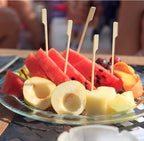 BLUE TOP 200Pcs Bamboo Paddle Picks, 4.7 Inch Sturdy Flat Skewers Food Appetizer Toothpicks for for Fruit, Grilling, Drink, BBQ, Barbecue, Yakitori Chicken, Fondue, Roasting,Cocktail, Marshmallow