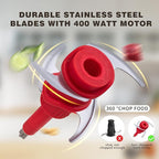 Mini Prep Food Processor 2 Cup Small Electric Food Chopper 2 Speed for Vegetables, Meat, Fruits and Nuts with 4 Stainless Steel Blades, 400-Watt, Red