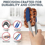 Kitchen Tongs for Cooking with Silicone Tips, Heat Resistant Tongs for Serving Food, 7-Inch, 9-Inch, 12-Inch Locking Silicone Tong, Set of 3 Salad Tong, Blue Kitchen Utensils