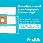 Simplicity Vacuums SZH-6 Jill Canister Vacuum Replacement Bags with Certified Hepa Media, Fits with Simplicity Jill, Jack, and Snap Bagged Vacuum Canister Models, Type Z Bags, 6-pack Set