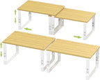 Adjustable Storage Shelves for Kitchen Cabinet Organization - Set of 2 Stackable Metal & Solid Wood Racks, Space-Saving Design for Countertop/Pantry/Garage, Easy Assembly(2 Packs/Medium/White)