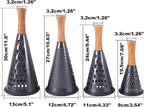 Cone Cheese Grater with Handle Stainless Steel Grater Triple Function Wood Handle Shredder Non-Slip Rubber Bottom Hand Held Multifunction Vegetables Grater Black 4-Size (Size L: 10.6" X 4.7" Black)
