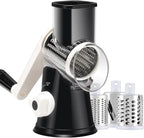 Cheese Grater Hand Crank, Rotary Vegetable Shredder with Handle and Strong Suction base, 3 in 1 Kitchen Speed Spin Veggie Slicer Nut Grinder for Pizza Top, Hash brown, Salad and More (Black)