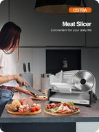 OSTBA Electric Deli Meat Slicer, 200W Food Slicer with 0-15mm Adjustable Thickness, 7.5” Removable Stainless Steel Blade & Food Carriage, Child Safety Lock, Easy to Clean - For Home Use