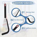 uxcell Silicone Fish Spatulas with Handle Kitchen Cooking Spatula for Egg, Fish, Pancake Black