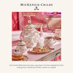 MACKENZIE-CHILDS Enamel Pedestal Platter, Round Cake Stand, Large, Pink-and-White Rosy Check