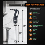 Commercial Immersion Blender, 500W Heavy Huty Hand Blender, With 20 Inch Detachable Shaft, 48 Gallons Capacity, Professional Industrial Grade Commercial Hand Mixer.