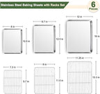 TeamFar Baking Sheet with Rack Set (3 Pans + 3 Racks), 16/12.5/10.5 Inch Stainless Steel Cookie Sheets Baking Pans Trays and Cooling Racks for Cooking Roasting, Non-Toxic & Heavy Duty, Dishwasher Safe