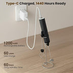 Milk Frother Handheld,3-Speed Rechargeable Coffee Foamer Drink Whisk with 3 Stainless Steel Heads Electric USB C Whisk for Coffee, Latte, Cappuccino, Hot Chocolate, Protein,Egg light Black