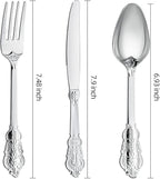 N9R 300PCS Silver Plastic Silverware, Heavy Duty Plastic Cutlery for Parties, Fancy Disposable Flatware Set Includes 100 Forks, 100 Spoons, and 100 Knives, Perfect for Weddings, Dinners, Picnics
