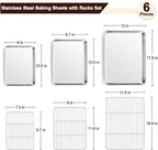 TeamFar Baking Sheet with Rack Set (3 Pans + 3 Racks), 17.6/12.5/10.5 Inch Stainless Steel Cookie Sheet Baking Pans Tray and Cooling Racks for Cooking Roasting, Non-Toxic & Heavy Duty, Dishwasher Safe