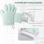 MAD SHARK Silicone Oven Mitts Heat Resistant 450 Degrees,Waterproof & Non-Slip Oven Gloves with Fingers,Cotton Lined Silicone Oven Gloves Kitchen Mitts for Baking Cooking Barbecue,Women (Green)