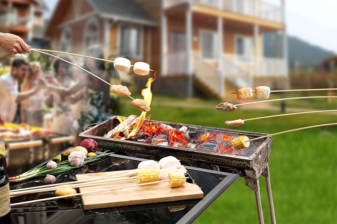 60 PCS Bamboo Marshmallow Roasting Sticks, SMores Skewers for Fire Pit, Extra Long 30 Inch Heavy Duty 5mm Thick Wooden SMores Sticks for Open Fire Pits Roaster Barbecue Hot Dog Camping Kebab Sausage